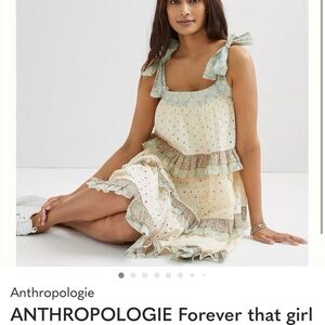 Anthropologie Mint and Cream Ruffle Dress